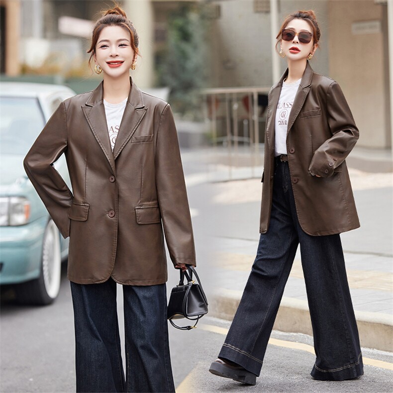 BAO款皮衣女2025新款款小个子高级感宽松春秋季韩版洋气西装外套,女装皮衣,美拉德工厂直营店