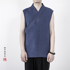 夏装风男装棉麻男士无袖汉服外套T008P70，男装民族服装，钱塘802