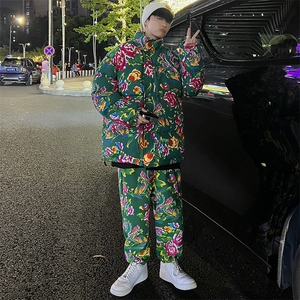 Z01情侣东北大花风民族风特色棉衣加绒裤套装大码男女土潮装图片