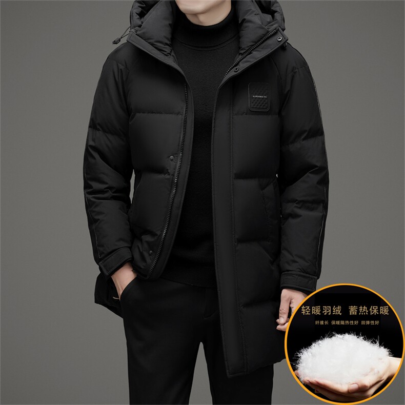冬款御寒白鸭绒羽绒服长款羽绒服时尚保暖休闲连帽商务高级外套男,男装羽绒服,钱塘6003（原4033）