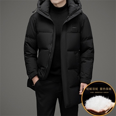 冬款御寒白鸭绒羽绒服长款羽绒服时尚保暖休闲连帽商务高级外套男，男装羽绒服，钱塘6003（原4033）