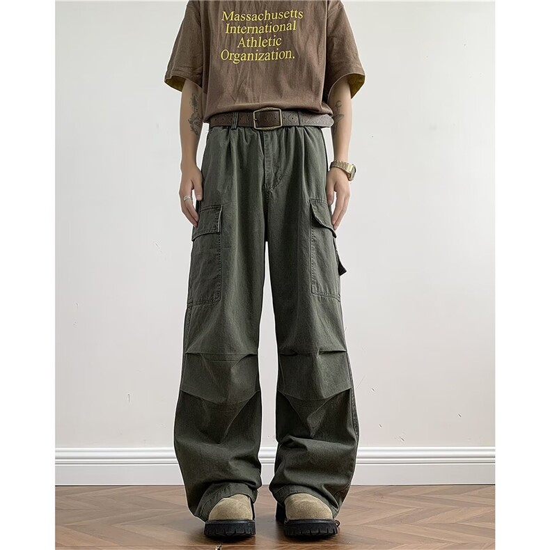 美式复古多口袋褶皱工装裤男女高街潮牌做旧阔腿裤K9002-P66网图,男装工装外套,电商B245