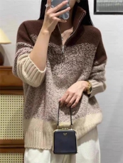 重磅35%羊绒拉链花纱渐变色撞色加厚针织衫翻领套头打底，女装羊绒衫，以美红杉羊绒
