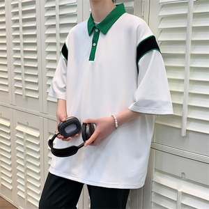 夏装学生运动休闲翻领Polo衫撞色拼接短袖T恤男女 629-P35控价58图片
