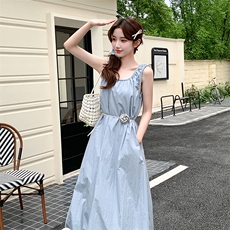 时尚元气时髦褶皱设计背心裙女夏季2025气质温婉风减龄宽松长裙潮，女装连衣裙，浙宝276（原081）