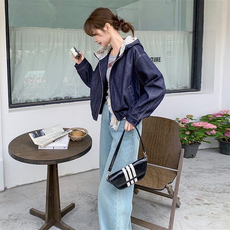 蕾丝连帽休闲牛仔外套2025春季新款流行爆款小个子显瘦高级感夹克图片