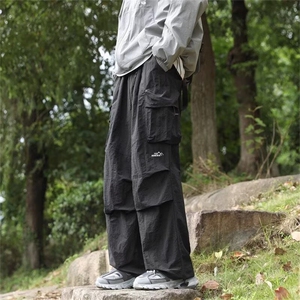 春夏季登山冲锋裤男宽松直筒束脚防泼水伞兵裤户外运动工装长裤子图片