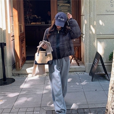 韩版宽松立领格子加厚棉服女装冬季小个子短款保暖面包服棉衣外套，男装棉衣，星座506A