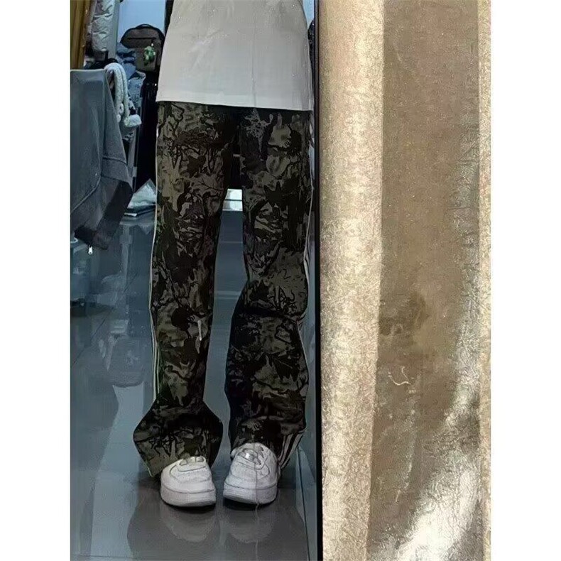 美式复古迷彩工装裤男女潮牌hiphop设计感直筒休闲裤WL8844-P45,男装休闲裤,星座1008