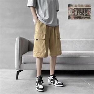 日系工装短裤男女夏宽松显瘦百搭六分阔腿D001P27图片