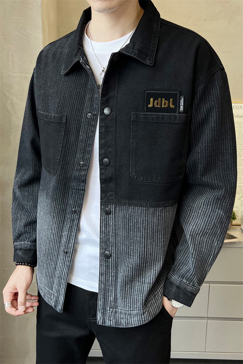 春季牛仔条纹衬衫外套休闲长袖上衣C520-P110,男装衬衫,电商A237