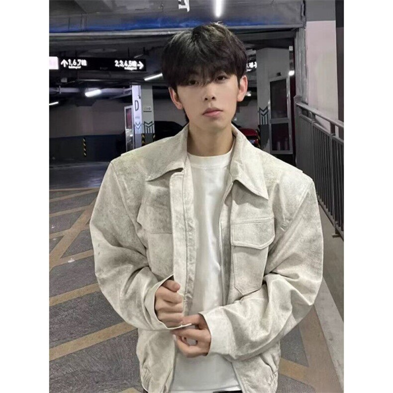 【有货】DW201-P80美式扎染翻领短款皮夹克外套男款常规款,男装夹克,星座603-2
