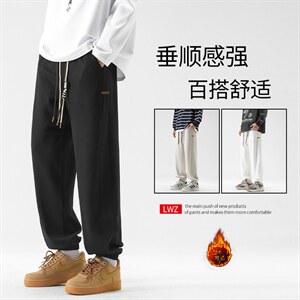休闲百搭加绒保暖束脚华夫格美式垂顺卫裤子K955-特批-32加绒-42图片