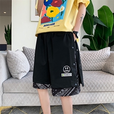 夏季新款港风大码腰果花排扣刺绣笑脸假两件短裤M-5XL-DK2203-P45，男装牛仔裤，星座417-1（原电商B245）