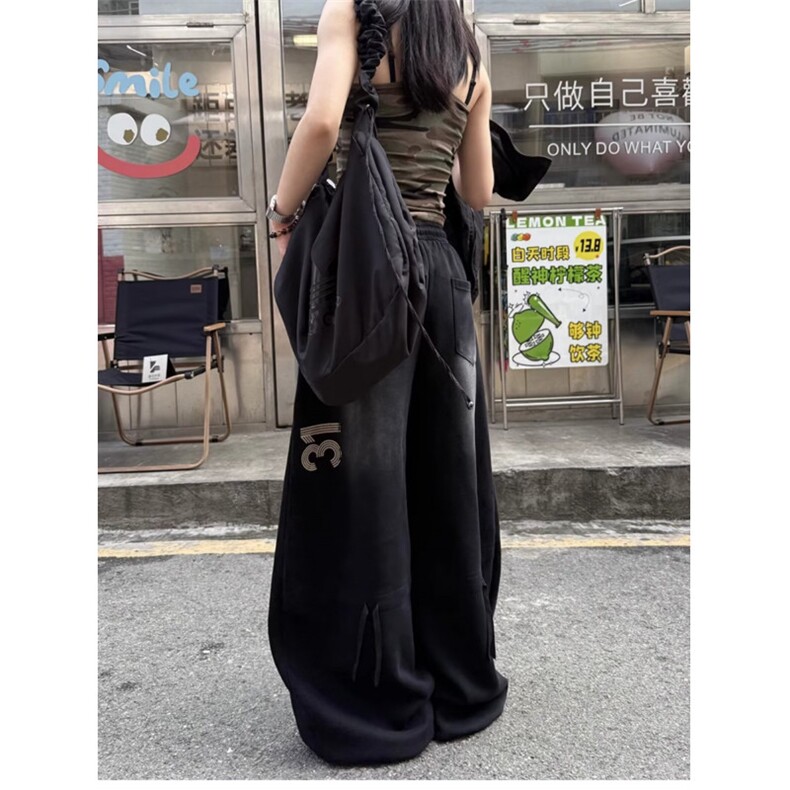 百搭复古高街拖地裤男女百搭休闲宽松垂感弯刀阔腿裤LM466-P55,男装休闲裤,星座1008
