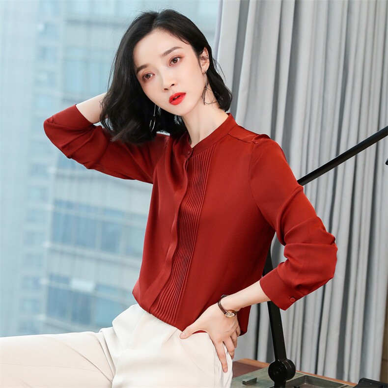 白色重磅真丝衬衫女长袖2025春装新款气质压褶职业百搭桑蚕丝上衣,女装衬衫,阿舍尔精品