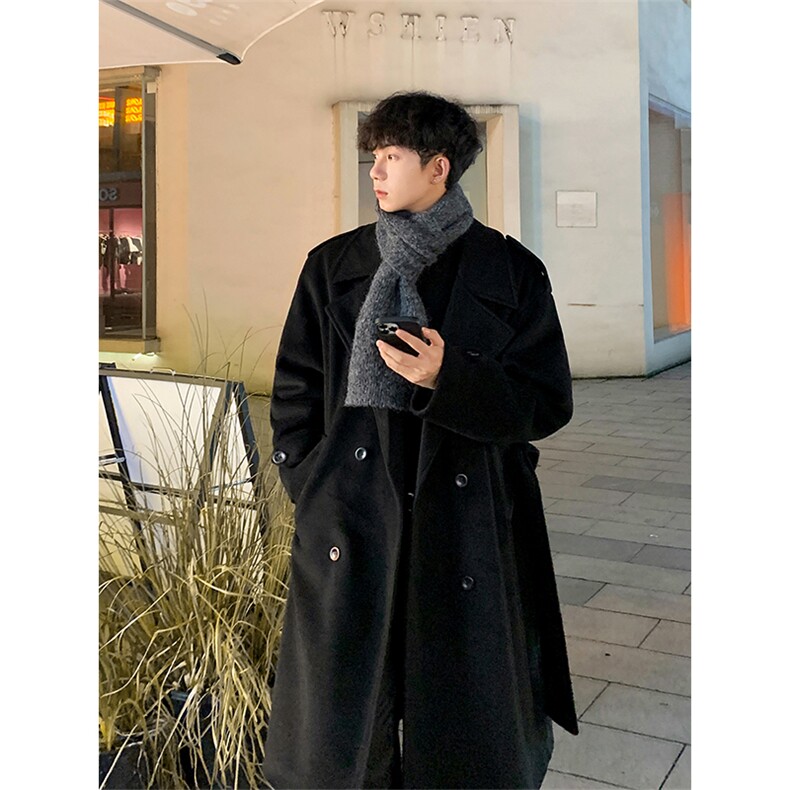 秋冬新款Q2590-TP135198韩版长款设计感毛呢大衣帅气外套男,男装毛呢大衣,电商A102
