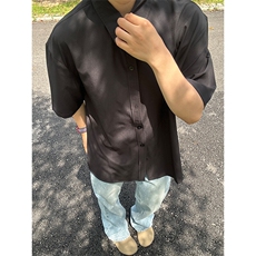薄款冰丝短袖衬衫男简约纯色垂感休闲痞帅衬衣CS288-P20，男装衬衫，星座301C-5