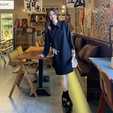 黑色新中式国风刺绣连衣裙女2025春季新款复古高级感小个子a字裙，女装连衣裙，2C029