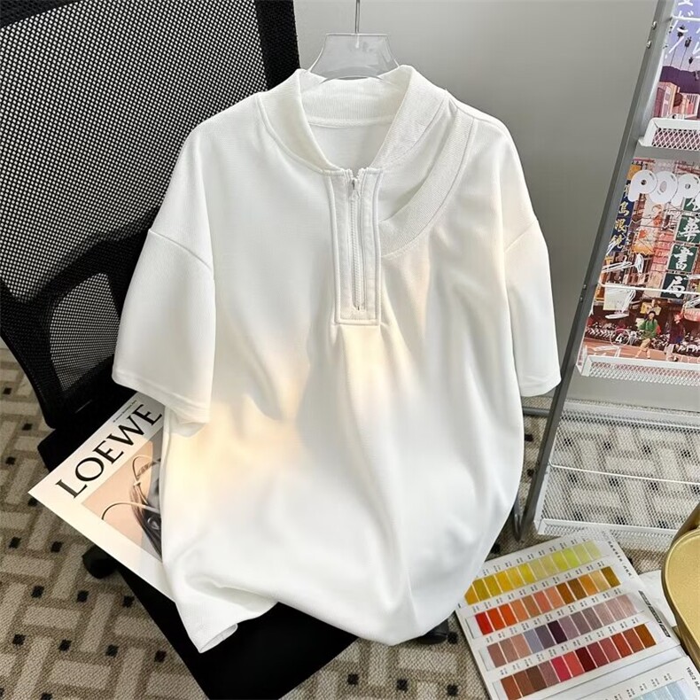 重磅T恤男女款Polo衫美式棒球服短袖卫衣潮牌半拉链7分半袖-T34,男装T恤,星座601-2