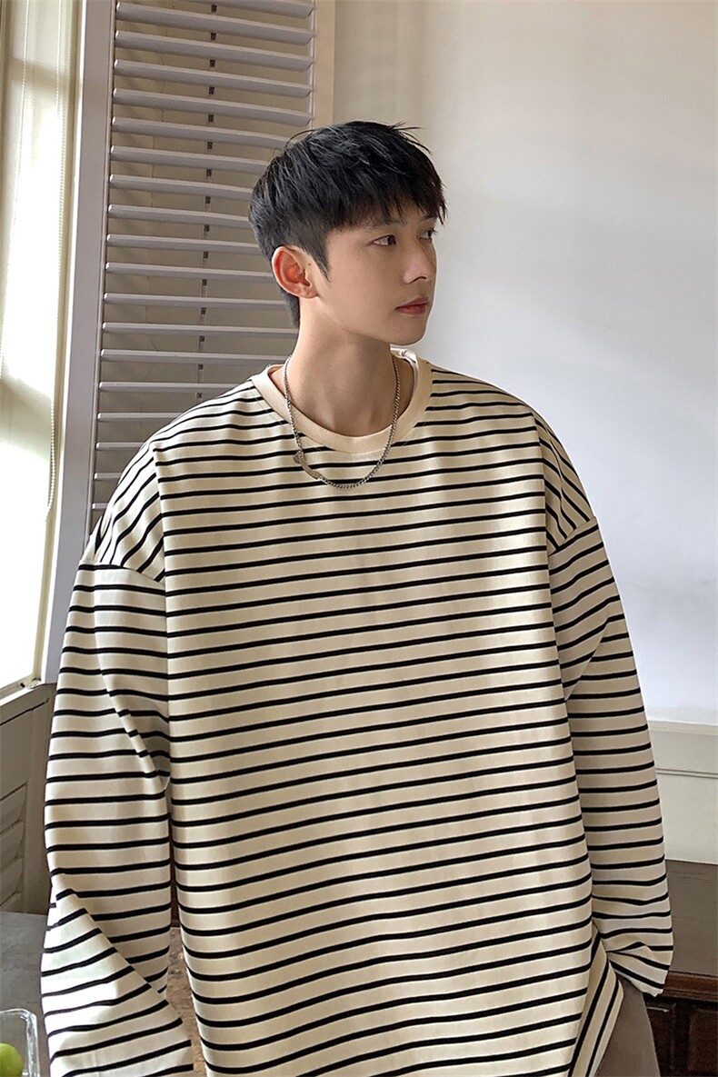 1抖音直播港风运动情侣大码嘻哈条纹长袖T恤CT7809P45控68,男装T恤,星座226-2