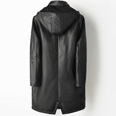 W103海宁皮衣男头层牛皮白鸭绒羽绒服中长款连帽皮夹克P980，男装皮衣，电商B360