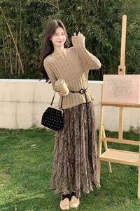 慵懒风碎花两件套套裙2C267-120-P175-K265，女装套装/套裙，茵姿媚