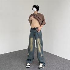 青春流行ins男直筒水洗牛仔裤P45，男装牛仔裤，星座1116-2
