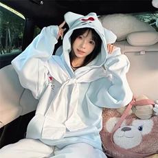 甜美可爱小猫刺绣连帽卫衣女2025秋季新款披肩设计感帽衫，男装卫衣，星座506A