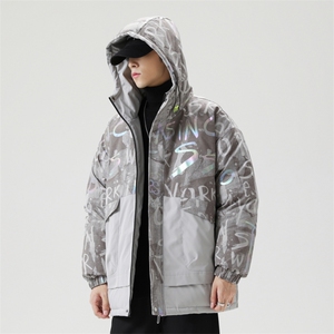 以 日系灰底90%白鸭绒毛领连帽休闲加厚羽绒服男XZ109-P218图片