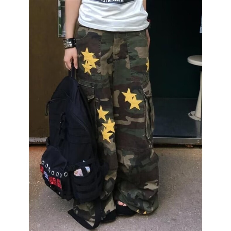 美式高街cleanfit星星迷彩刺绣工装牛仔裤男士宽松垂感直筒阔腿裤,男装牛仔裤,星座506A