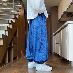 风冰丝龙纹暗花九分裤男夏季薄款直筒阔腿灯笼裤宽松长裤X908图片