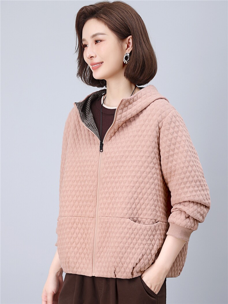 2026年春秋季新款时尚大码妈妈装气质显瘦休闲百搭两面穿外套,女装短外套,独衣靓