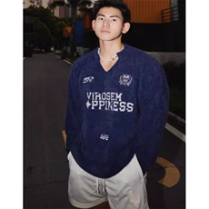 徽章印花V领仿貂毛软糯毛衣男女学院风秋冬针织衫外套男MY9231，男装针织衫/毛衣，星座1116A（原606A-3）