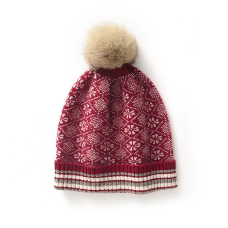 羊绒帽子女毛线针织百搭保暖提花时尚包头帽,饰品帽子,臻歆羊绒