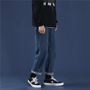主推2023新款四季九分宽松直筒牛仔裤休闲百男女裤子k907--p35,男装牛仔裤,星座1008-1