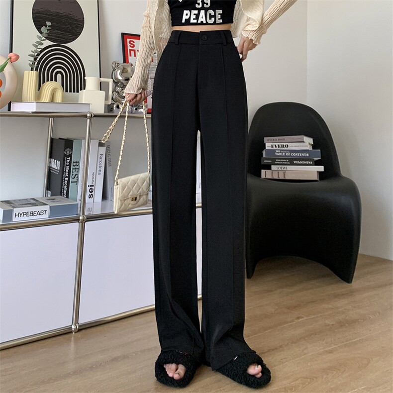 梨形身材西装裤女春款高腰垂感胖mm大码直筒休闲拖地阔腿裤春秋,女装休闲裤,梦白服饰厂
