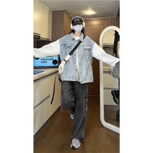 JK3040-P70-控98 现货拼接牛仔夹克外套大码图片