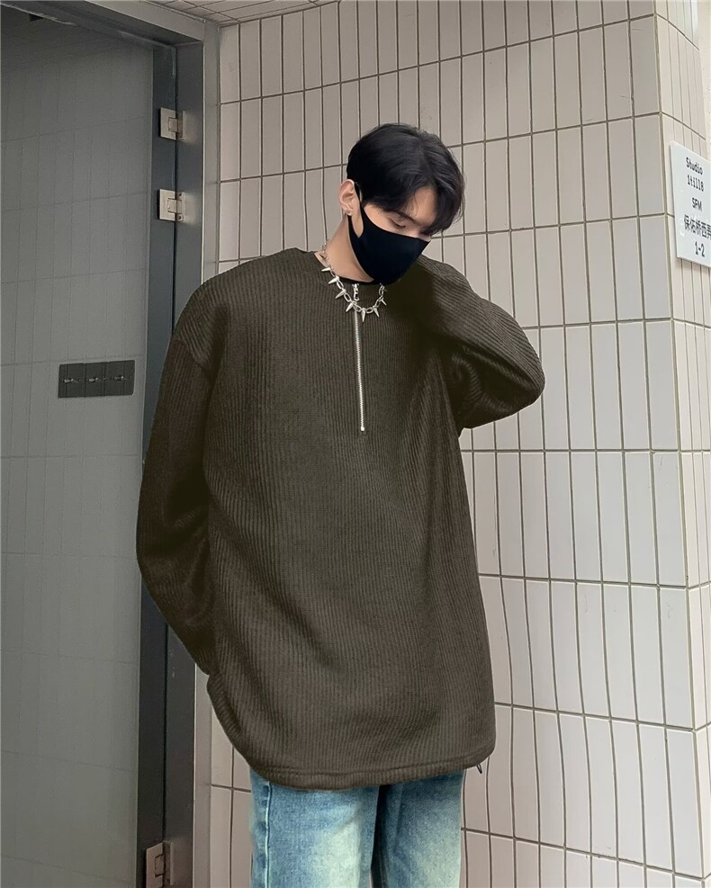 圆领半拉链毛衣男士秋冬季新款韩版港风痞帅宽松针织衫,男装针织衫/毛衣,星座716-2