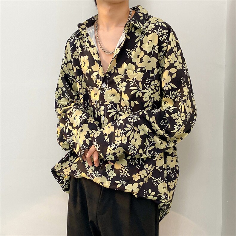 2025秋季花色长袖衬衫男慵懒风青少年痞帅免烫衬衣港风CS2313-P35图片