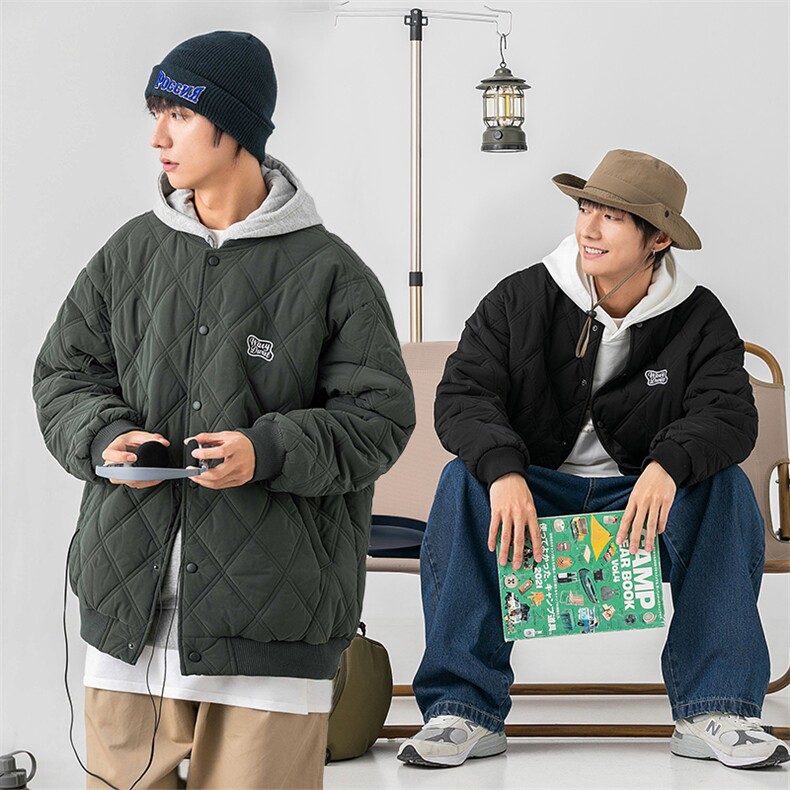 日系棒球领棉服男2025秋冬新款宽松菱格棉衣外套JA5045-P115控198图片