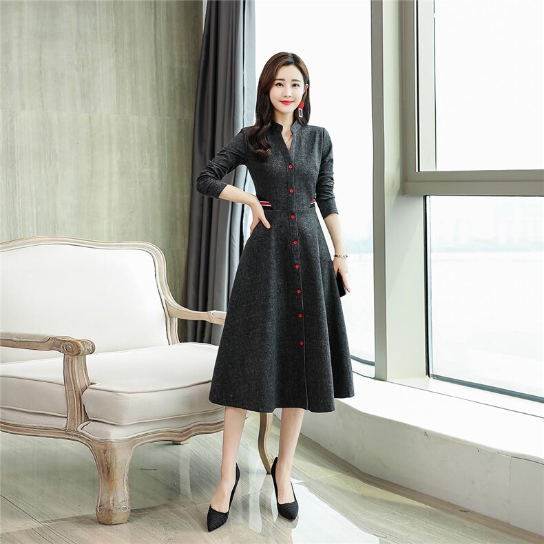 2021春秋季新款修身舒适中长款长袖连衣裙,女装连衣裙,依如秀(原杭风阁)