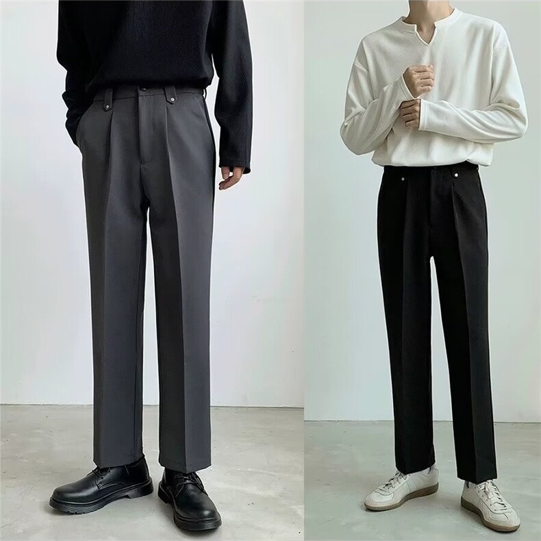 小西裤男九分直筒宽松休闲裤子男士高级垂感黑色西装裤，男装西服套装，星座410-6（原星座1304-1）