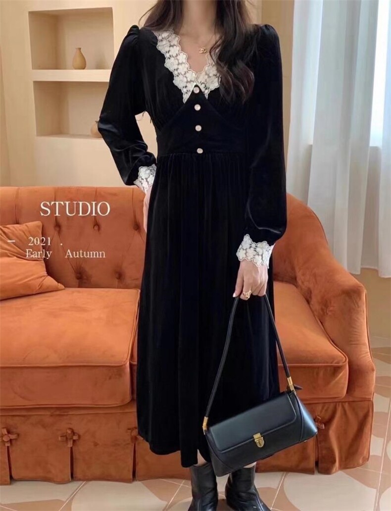 加绒丝绒连衣裙，女装连衣裙，时尚秀衣阁