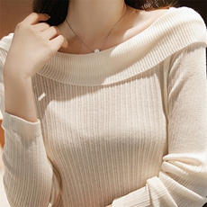 羊毛+莱赛尔天丝+醋酸精纺一字领翻领针织衫，女装针织衫/毛衣，唯若美羊绒