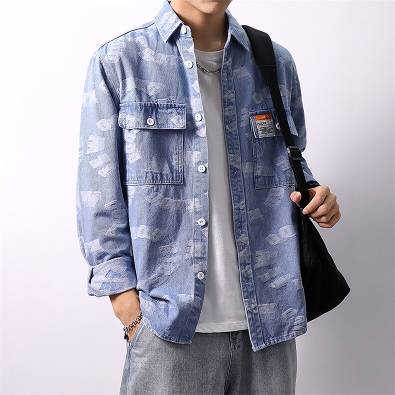 秋季流行男牛仔衬衣宽松休闲长袖衬衫外套XZ310B-3-CY959-P60,男装衬衫,星座310B-3