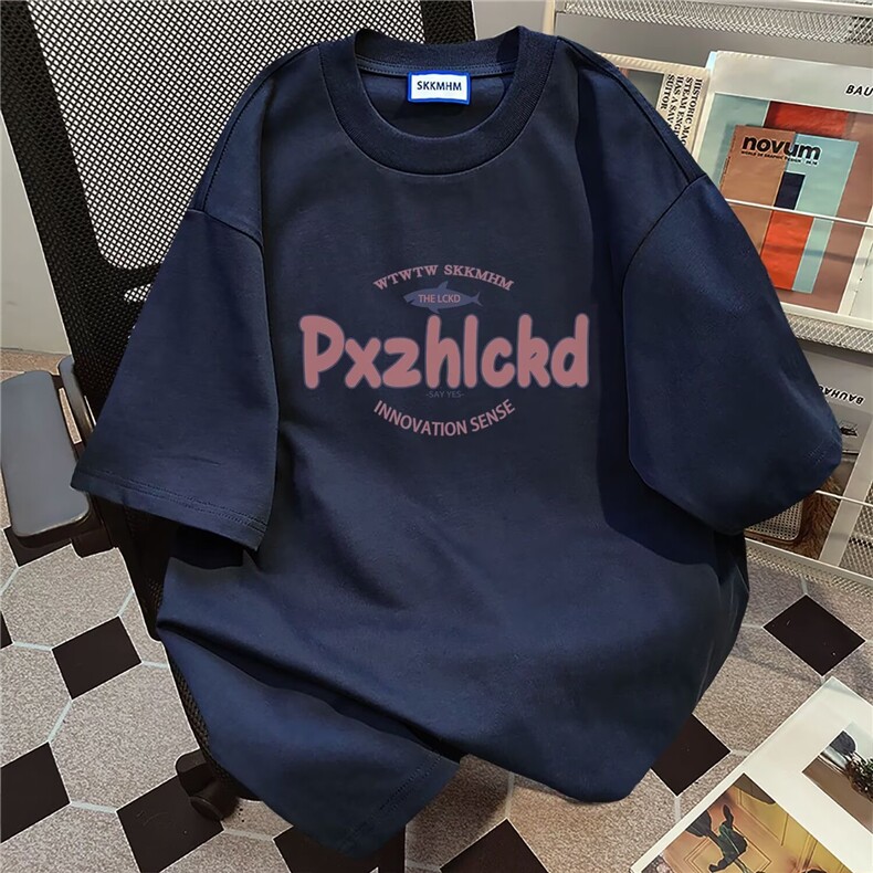 2026夏季新款潮流痞帅重磅五分短袖t恤印花宽松圆领男士上衣体恤,男装T恤,星座218-8