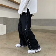 腰果花排扣裤子男设计感高街潮流痞帅直筒休闲裤宽松垂感K711-p45,男装休闲裤,星座1008
