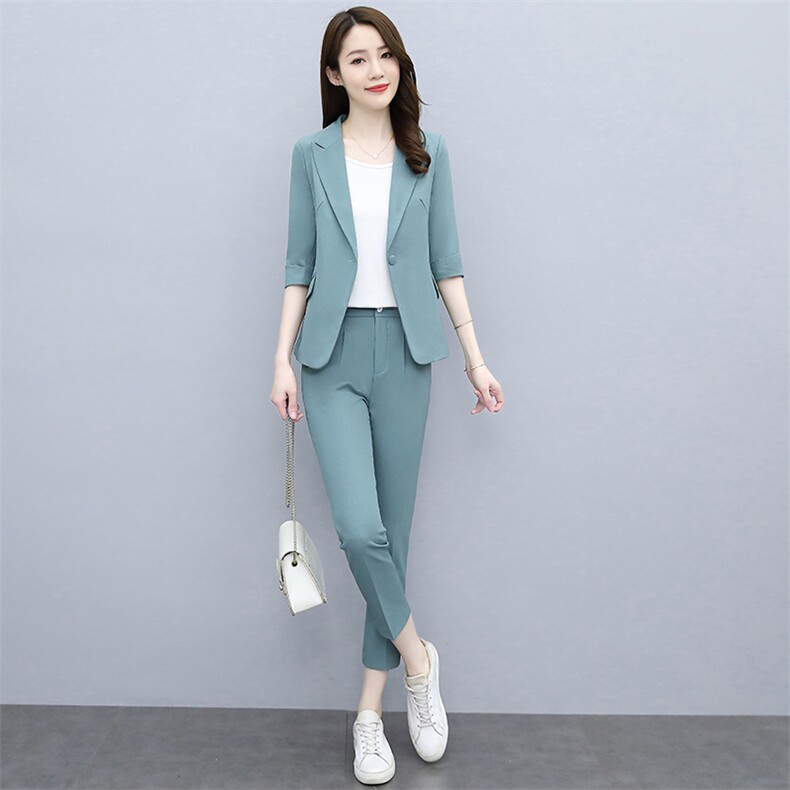 西装套装女2023夏季新款中袖薄款时尚休闲小个子职业西服两件套潮,商品下架区,韩然一族