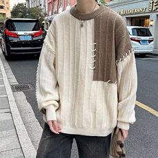 潮设计感拼接撞色毛衣男女冬季宽松休闲小众针织衫上衣MZ480-P47，男装针织衫/毛衣，星座412-3